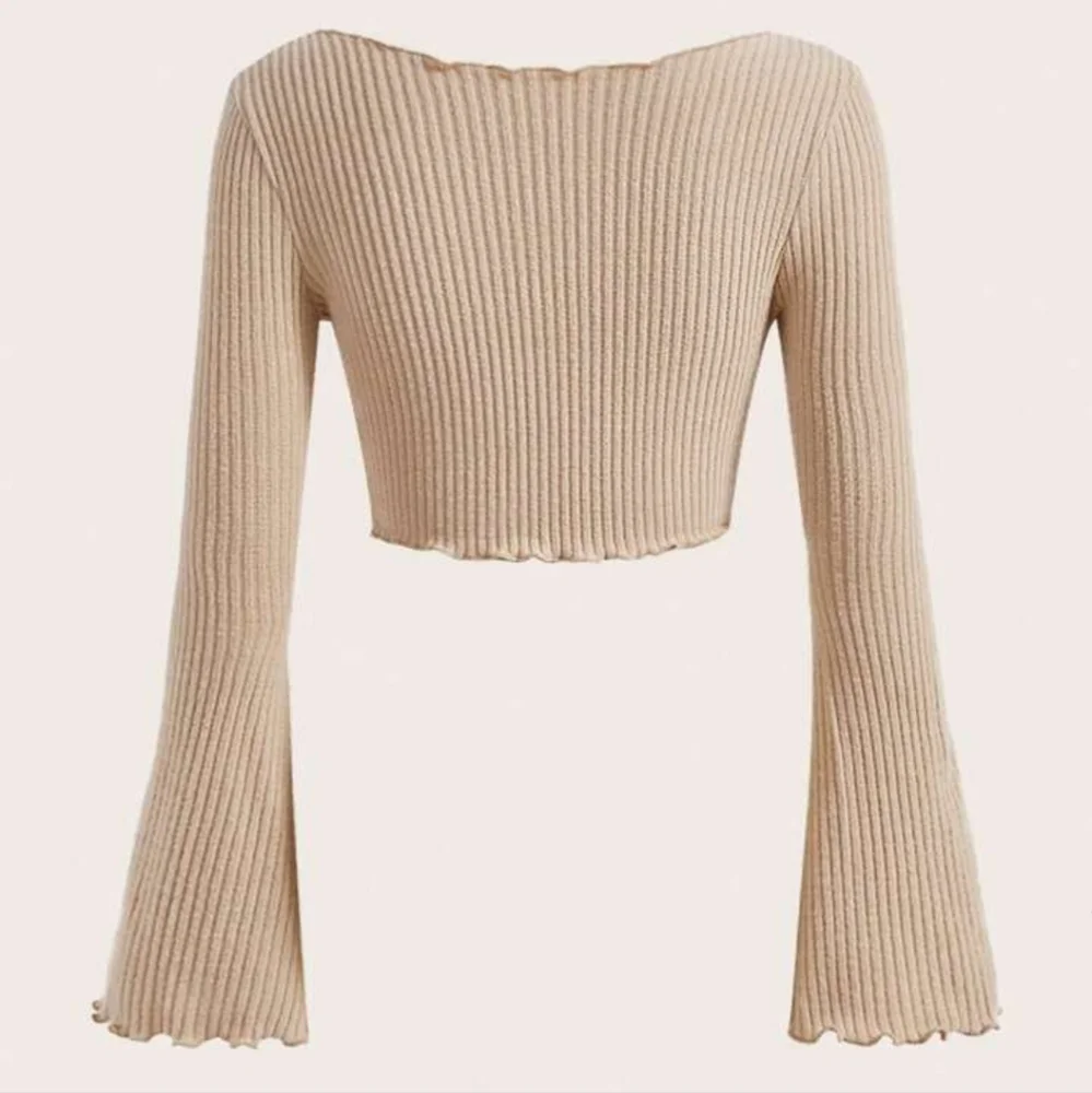 NWT Tan Ribbed Knit Tie-Front Top - Picture 2 of 4